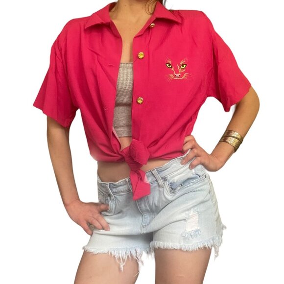 VTG Embroidered Cat Shirt - Picture 1 of 6